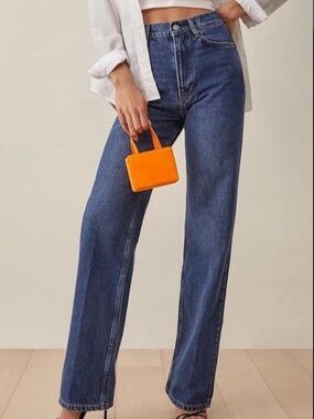 Reformation Straight-Leg Jeans in Dark Blue